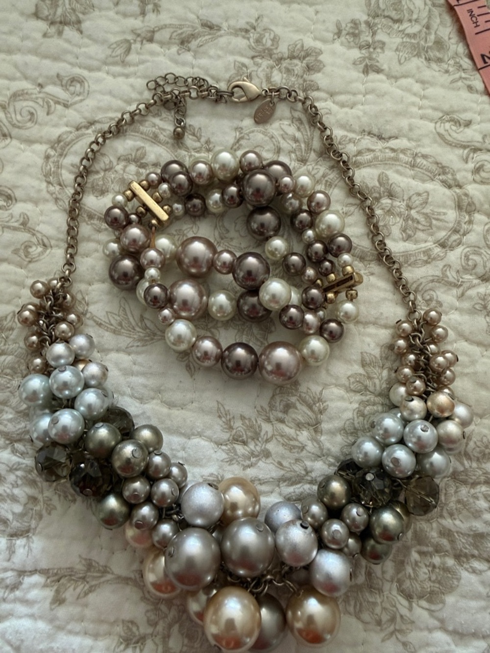 Lia Sophia Multi-Color Pearl Cluster Necklace and Bracelet Set